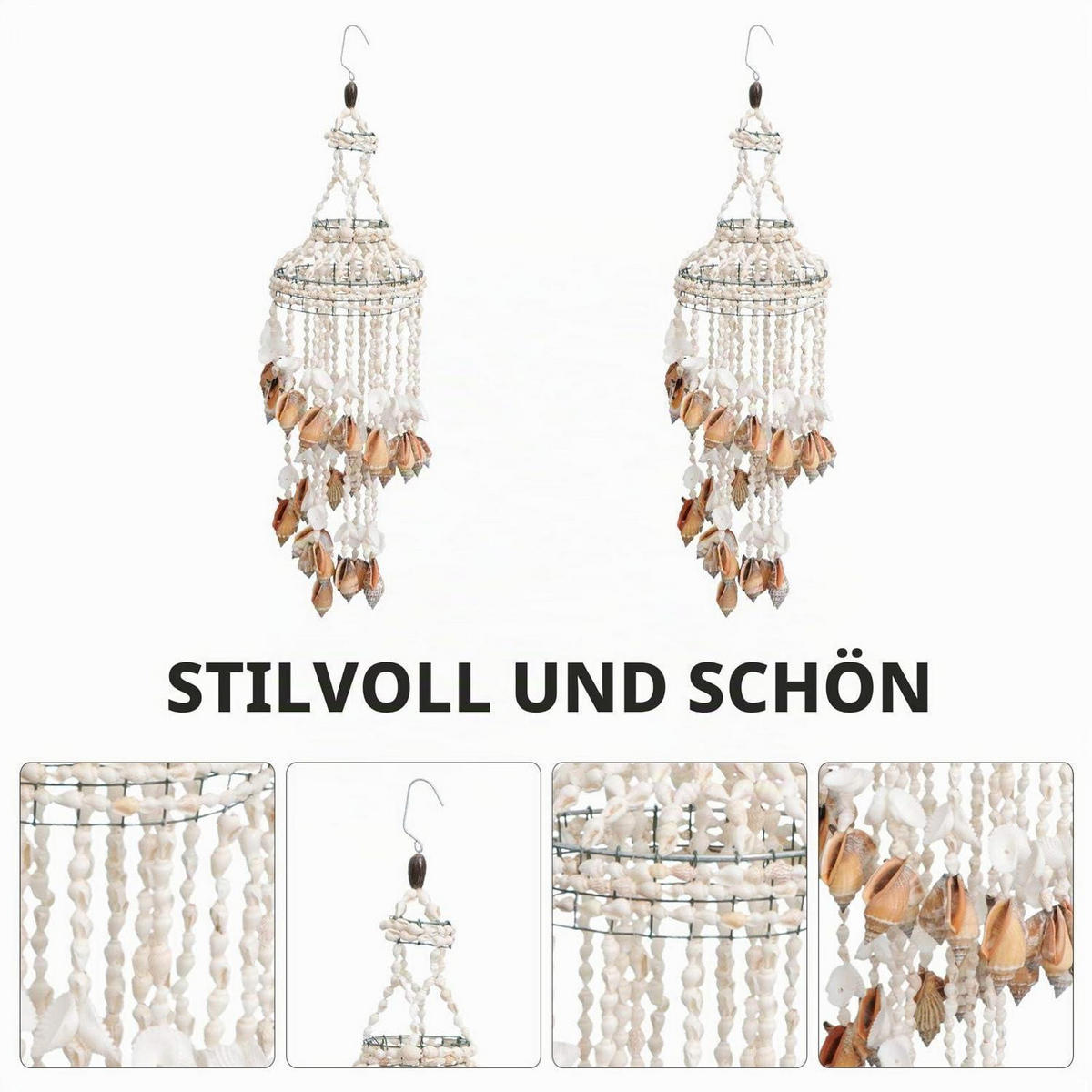 WINDSPIEL Muschel & Kokosnuss Schale Vintage Rustikal Weiß - Multicolor, Naturmaterialien (45/20/13cm)