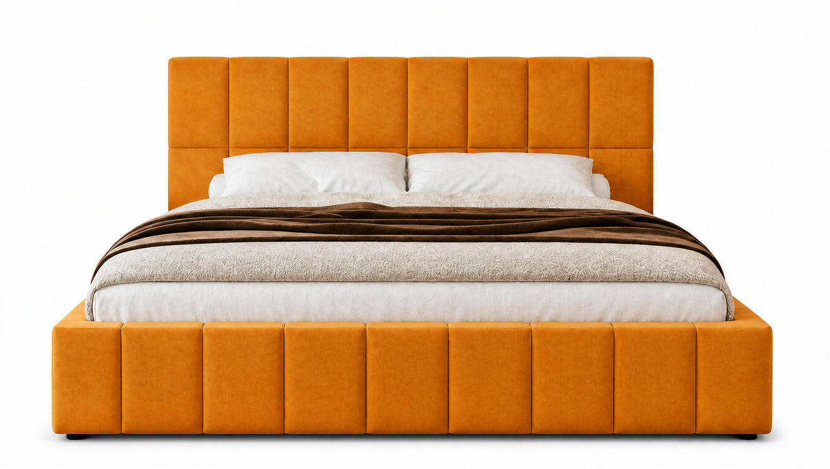 POLSTERBETT 140x200 cm, Alma, Doppelbett mit Bettkasten, Lattenrost aus Holz, Velourstoff, Gelb - Gelb, Holz/Textil (140/200cm) - Marpur