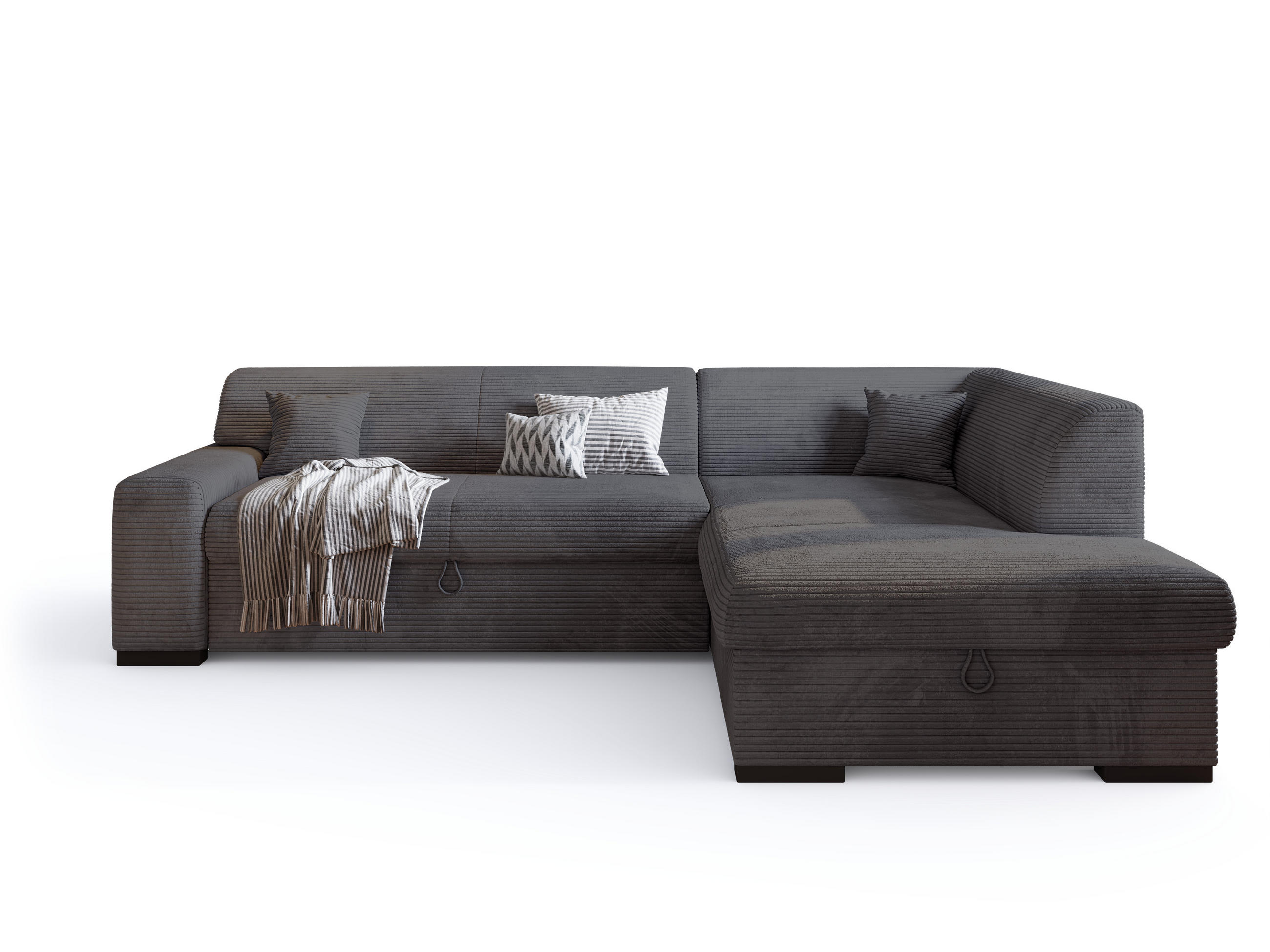 ECKSOFA mit Schlaffunktion Cordstoff MILENZO Grau Rechts - Grau, Holz (260/175cm) - Bromarkt