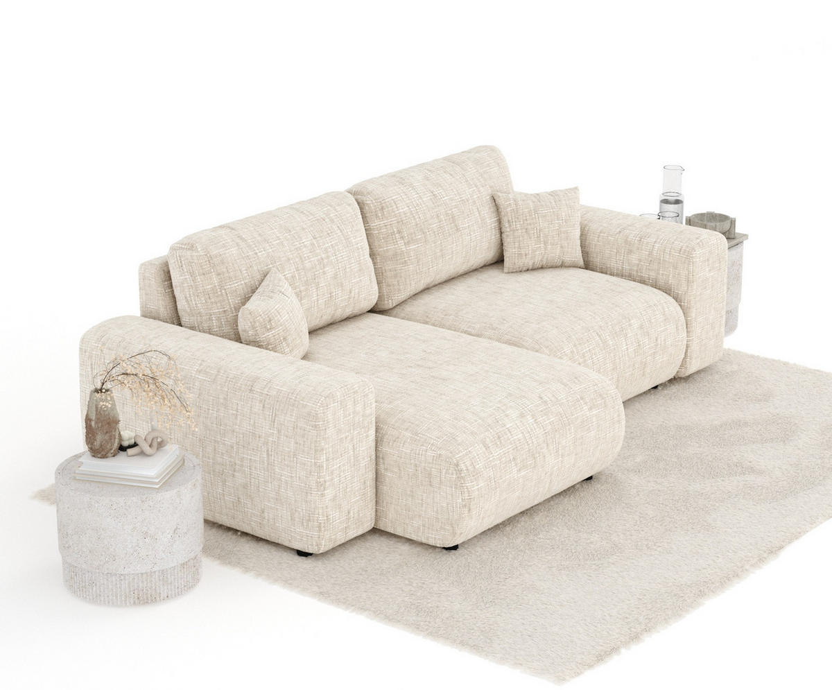 ECKSOFA Zanzibar Creme Webstoff - Creme/Schwarz, Holz/Holzwerkstoff (237/144cm) - Maison de Reve