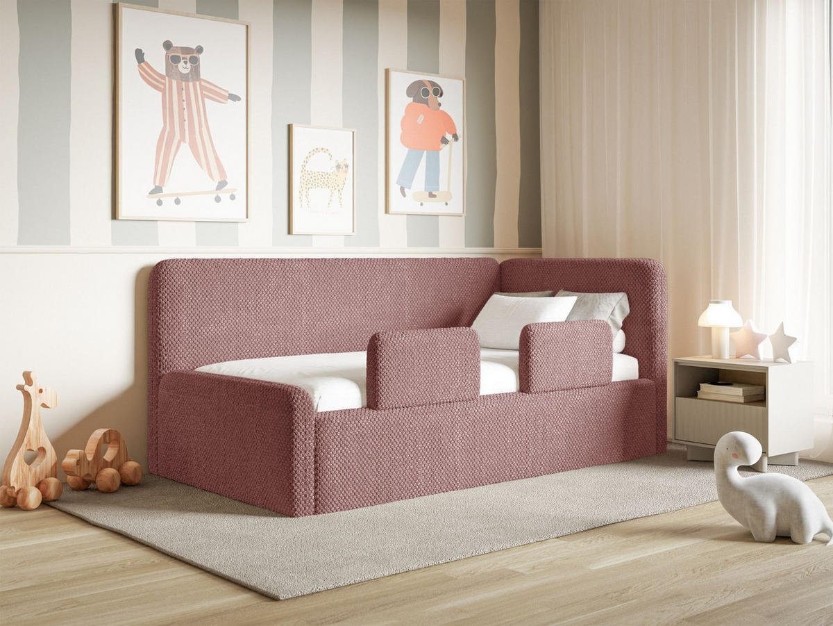 KINDERBETT Fanko Samt Rosa 90x200 cm - Pink/Schwarz, Kunststoff/Textil (90/200cm) - Selsey