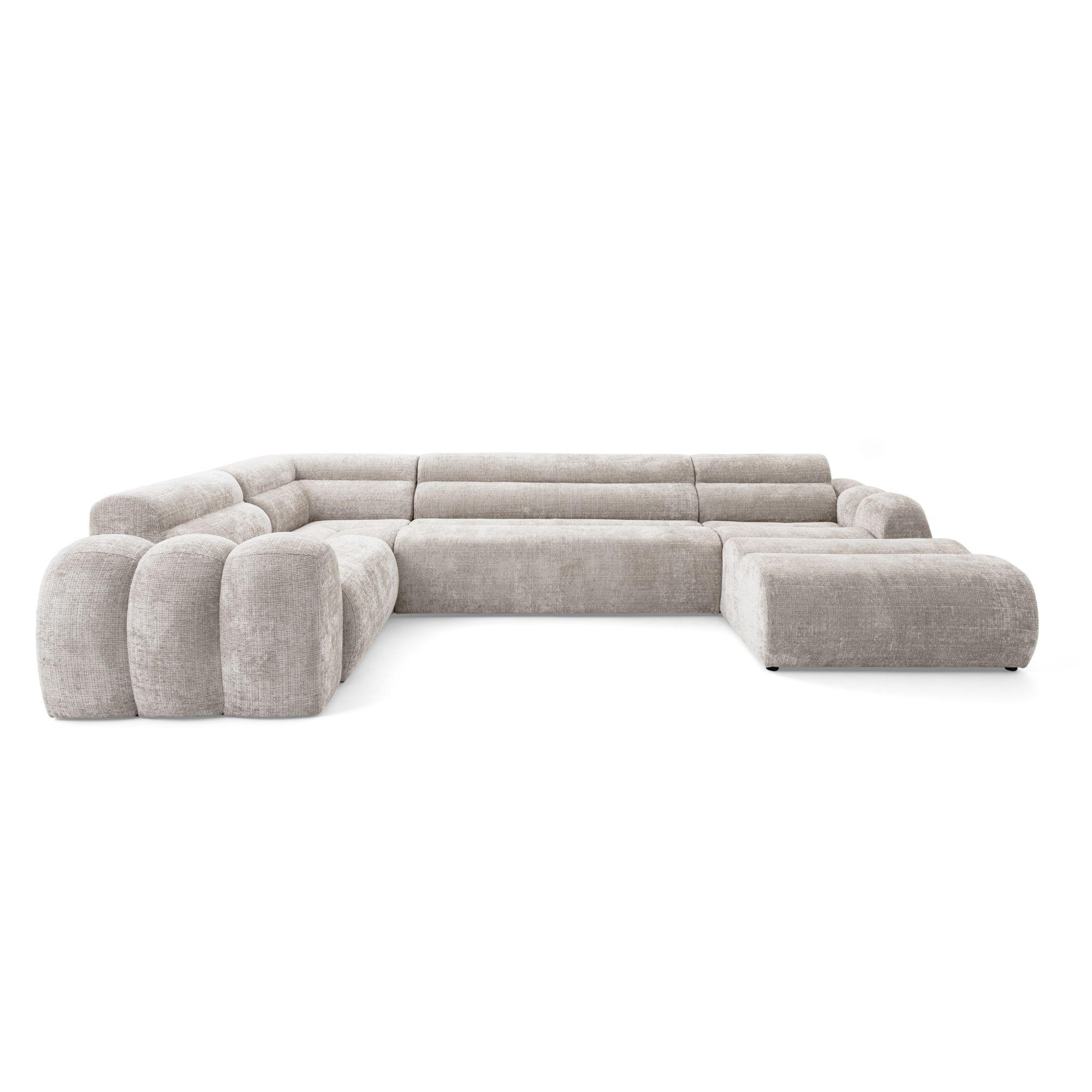 6-SITZER modulares Wohnlandschaft U XXL VEER SET 3 Links, 368 x 200 cm, Chenille Webstoff Creme - Creme/Schwarz, Holz/Kunststoff (368/75/200cm) - Muffo