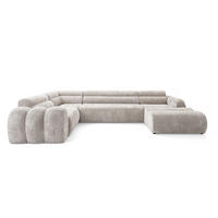 6-SITZER modulares Wohnlandschaft U XXL VEER SET 3 Links, 368 x 200 cm, Chenille Webstoff Creme - Creme/Schwarz, Holz/Kunststoff (368/75/200cm) - Muffo
