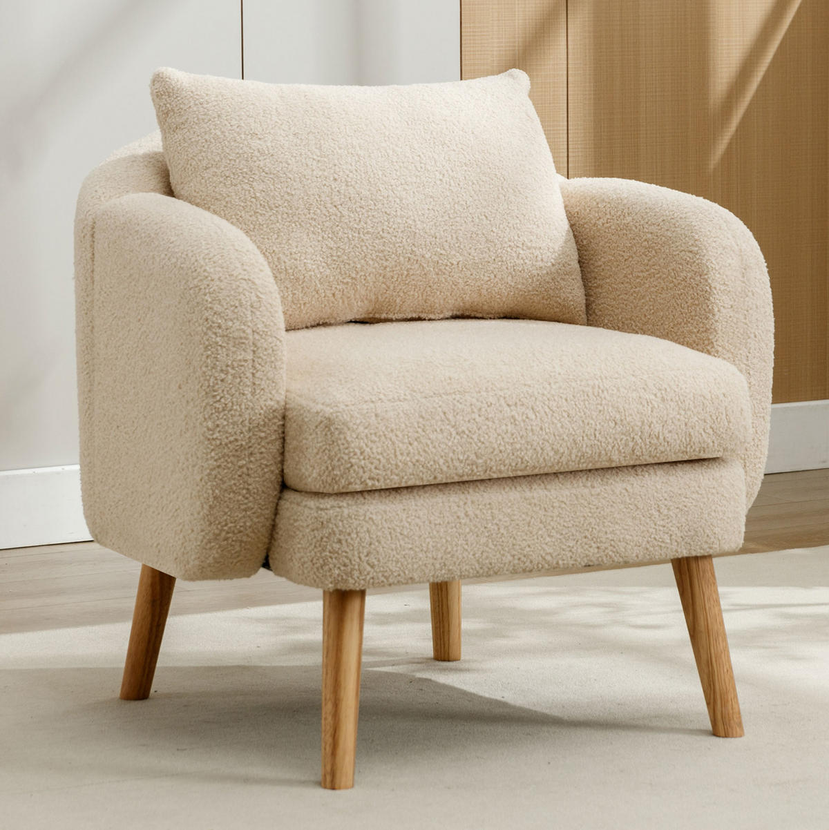 SESSEL 71/72/71 cm in Beige aus Teddy-Samt mit Kissen - Beige, Textil (72/71/71cm) - Flora Grace