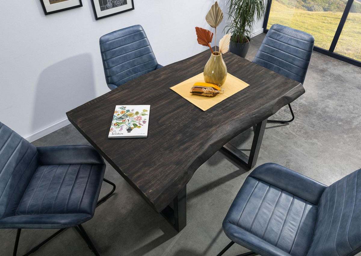 BAUMTISCH Mango 140x90x77 grau lackiert / U-Beine anthrazit glänzend FREEFORM 5 - Grau, Holz (90/140/77cm) - Massivmoebel24