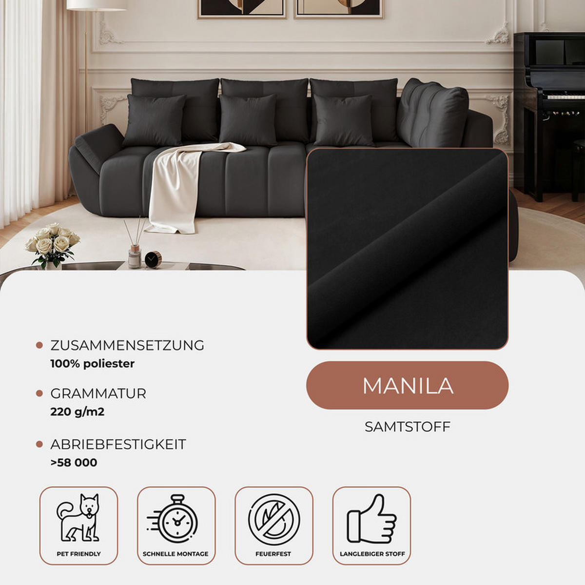 ECKSOFA DOLCE mit Schlaffunktion und Bettkasten Anthrazit - Anthrazit, Holzwerkstoff/Kunststoff (266/190cm) - Idohome