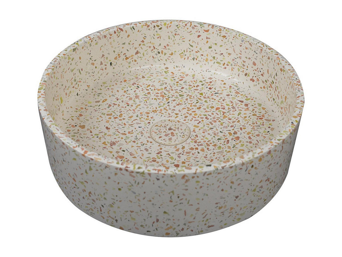 RUNDES Aufsatzwaschbecken aus Terrazzo - Rosa - 39 cm - DUKAT - Pink, Stein (39/12/39cm) - Vente-Unique