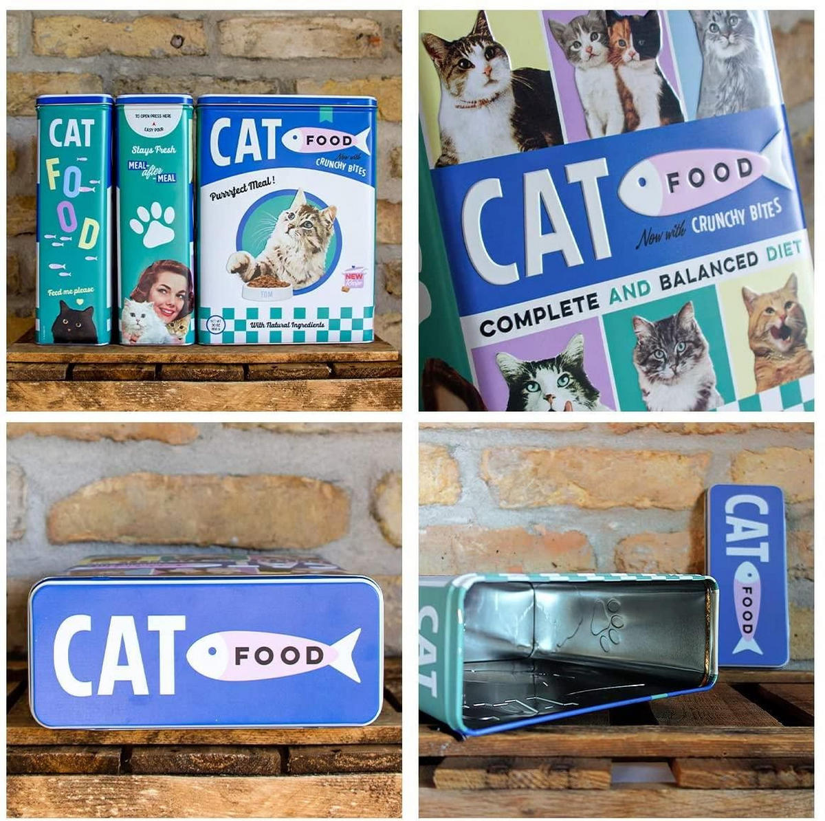 VORRATSDOSE XL Animal-Club Cat Food - Blau/Weiß, Metall (19/26/8cm) - Nostalgic-Art
