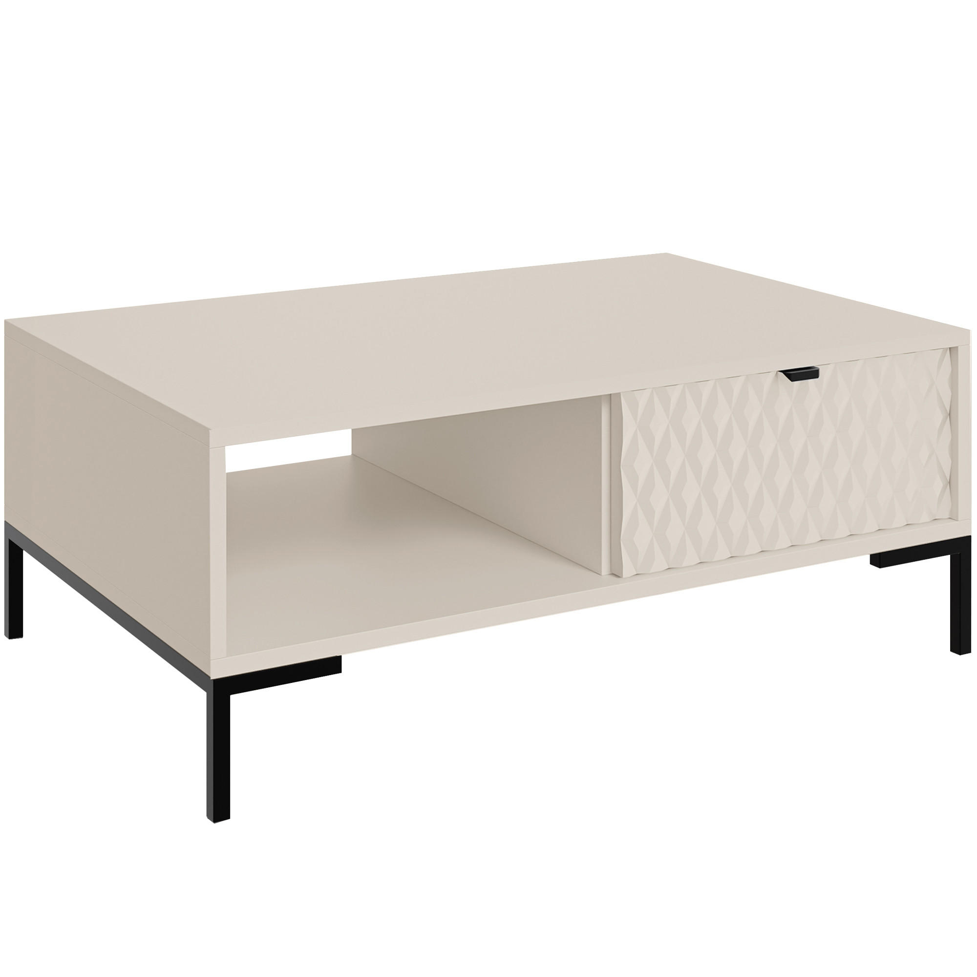COUCHTISCH Montreal mit Schublade und offenem Fach, dekorative 3D-Fronten, 100x60 cm, Kaschmir - Kaschmir/Schwarz, Holzwerkstoff/Metall (47/100/60cm) - Beautysofa