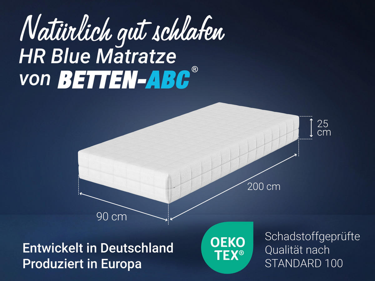 MATRATZE HR Blue, 7 Zonen, HR-Schaum, Größe: 90x200, Härtegrad: Mittelfest - Weiß, Textil (90/200cm) - Betten-ABC
