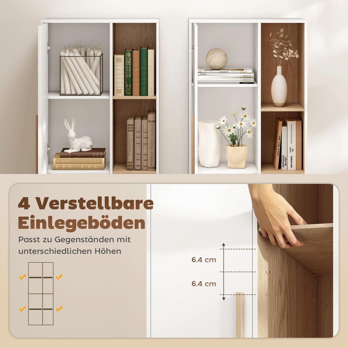 BÜCHERREGAL mit 2 Türen Standregal mit 4 Offenen Ebenen Verstellbaren Ablagen - Multicolor/Weiß, Holzwerkstoff (35/176/62.5cm) - HOMCOM