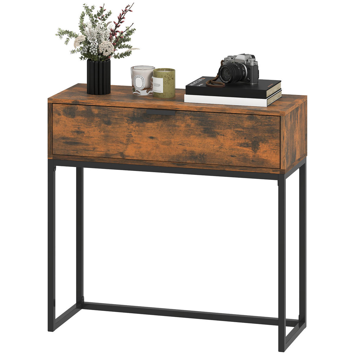 KONSOLENTISCH Flurtisch mit Schublade, Industrie-Design, Flur Wohnzimmer, 80x30x76 cm, Schwarz - Wildeiche, Holzwerkstoff (80/76/30cm)