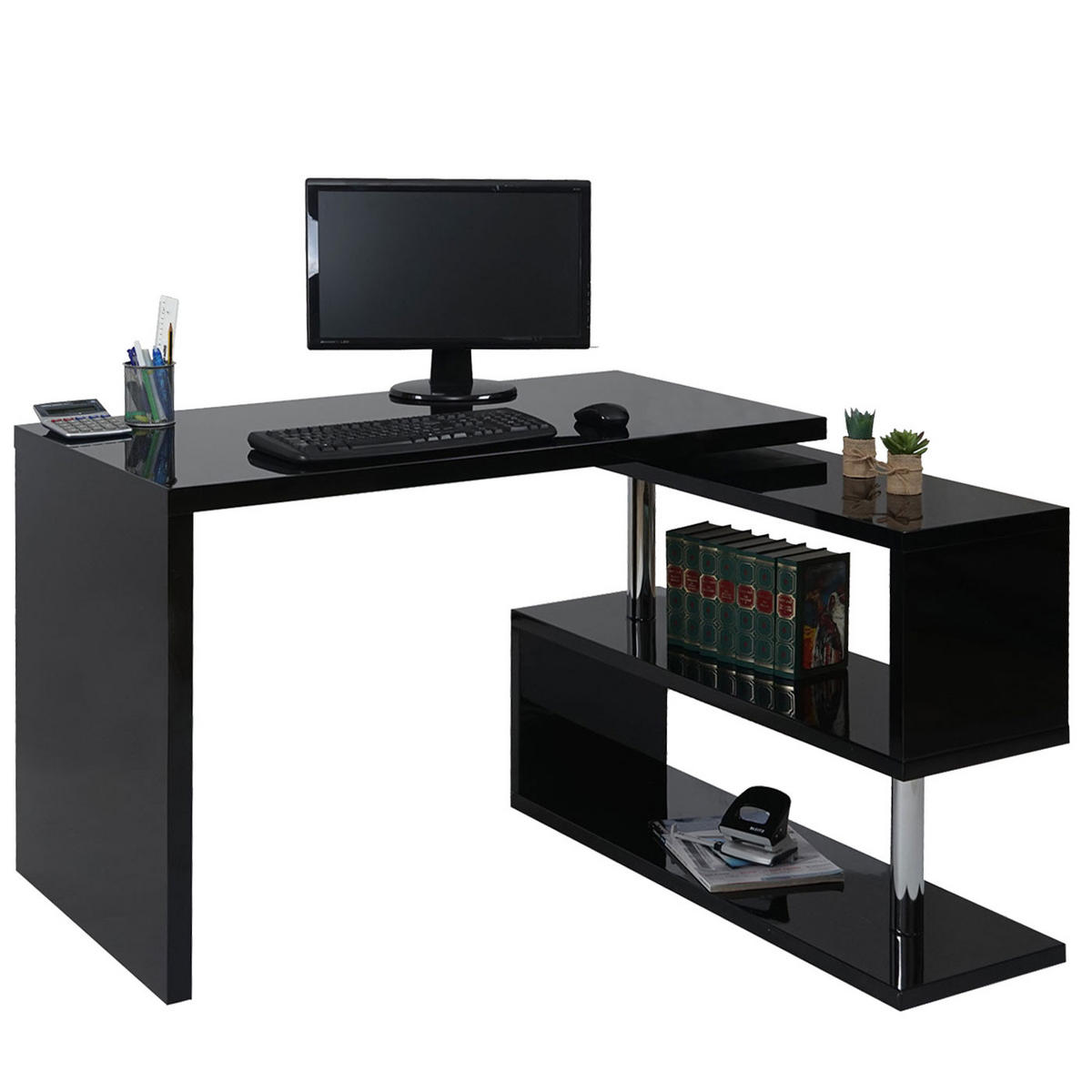 ECKSCHREIBTISCH rechteckig Hochglanz Schwarz - Schwarz Hochglanz, Holzwerkstoff (60/120/76cm) - MCW