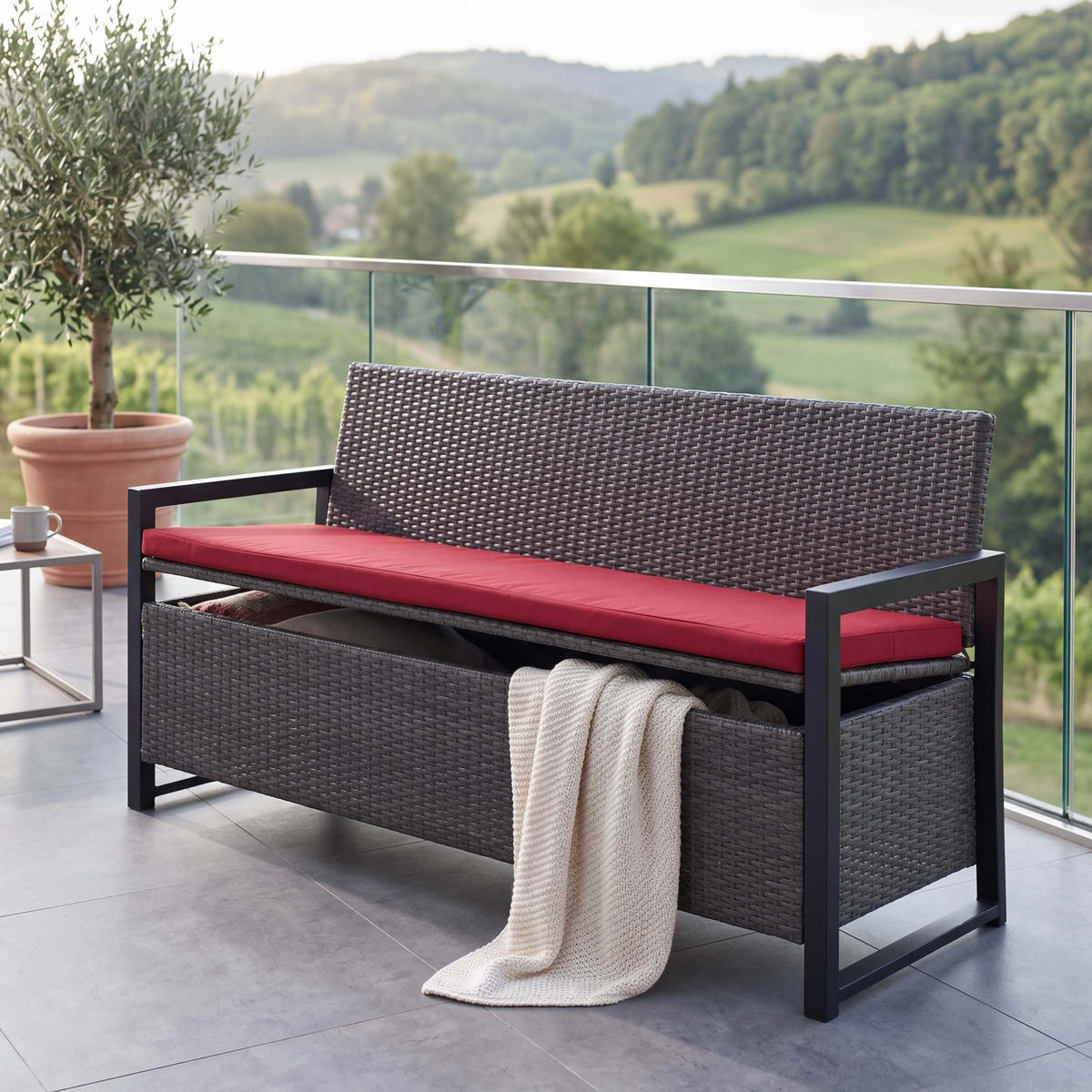 SITZBANK Grau, Bordeaux - Bordeaux/Grau, Kunststoff (164/87/57cm) - MCW