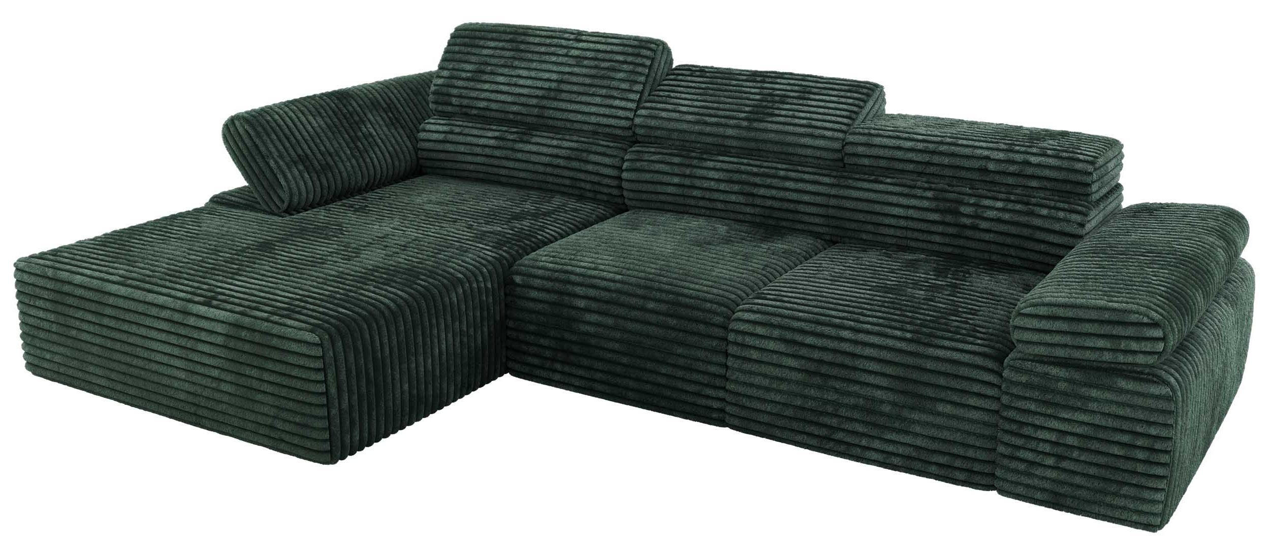 ECKSOFA RILASSO L Grün Cord - links - Schwarz/Grün, Kunststoff/Textil (296/174cm) - MKS