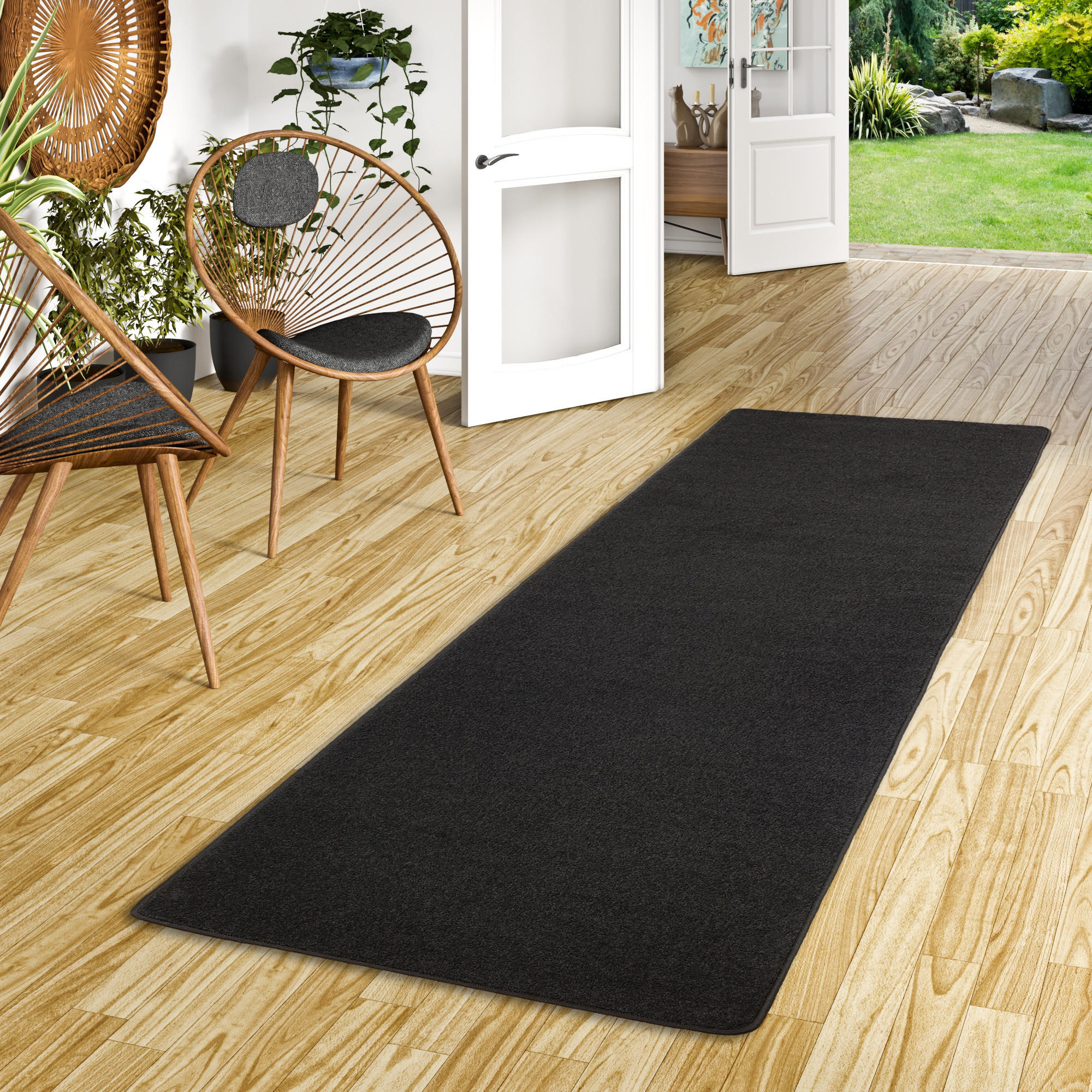 TREND VELOURS LÄUFER TEPPICH JOY - Schwarz, Textil (80/320cm) - Snapstyle