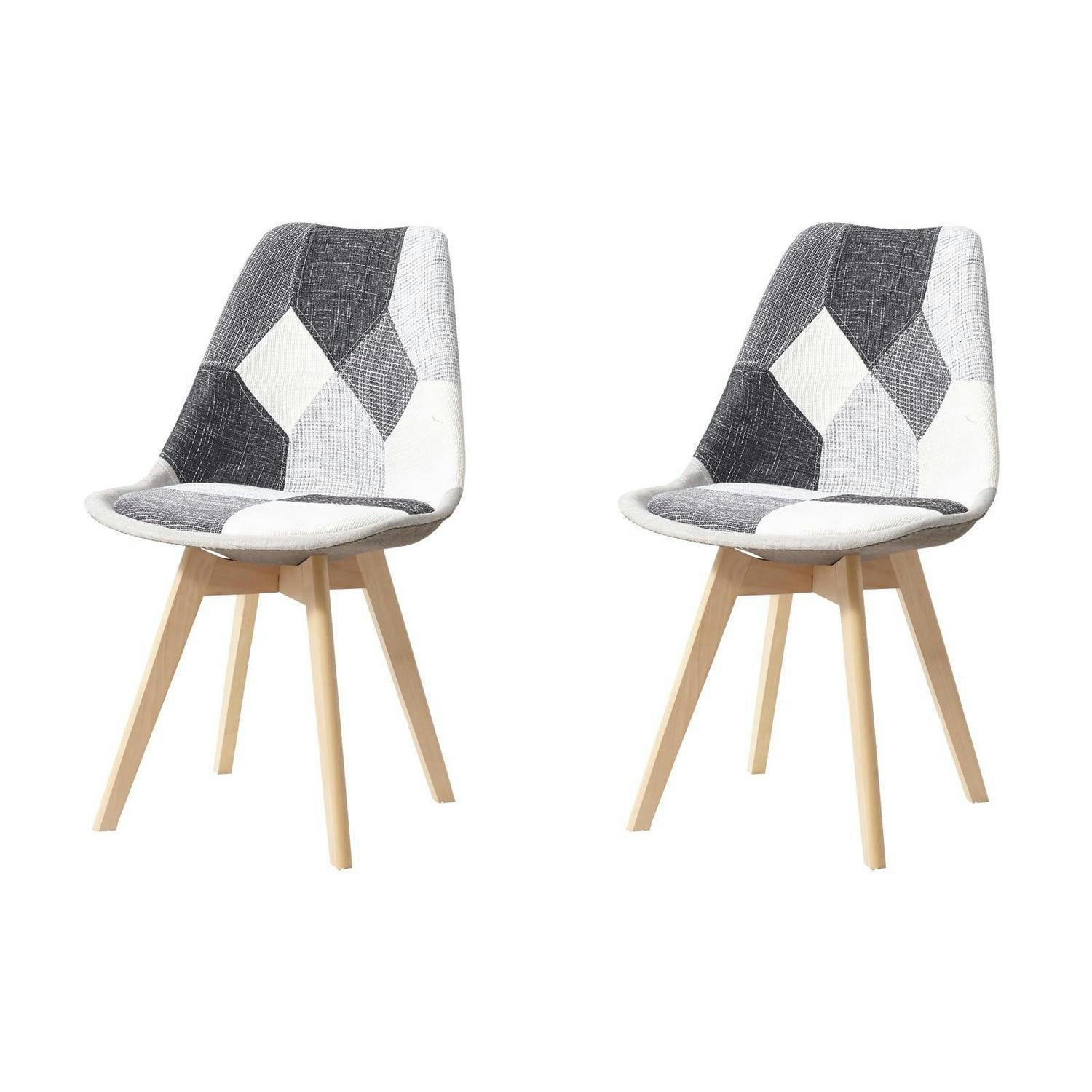 ESSZIMMERSTUHL 2-teiliges Set Patchwork Grau Stoff Massivholzbeine - Multicolor, Textil (49/83/42cm)