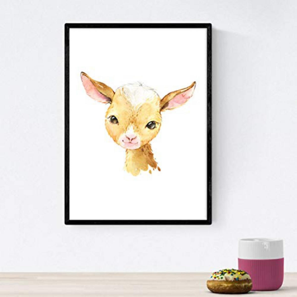 POSTER Set mit 4 Leon Leopard Kuh Hirsch A4 Schwarzer Rahmen - Schwarz, Papier (29.7/3cm) - Nacnic