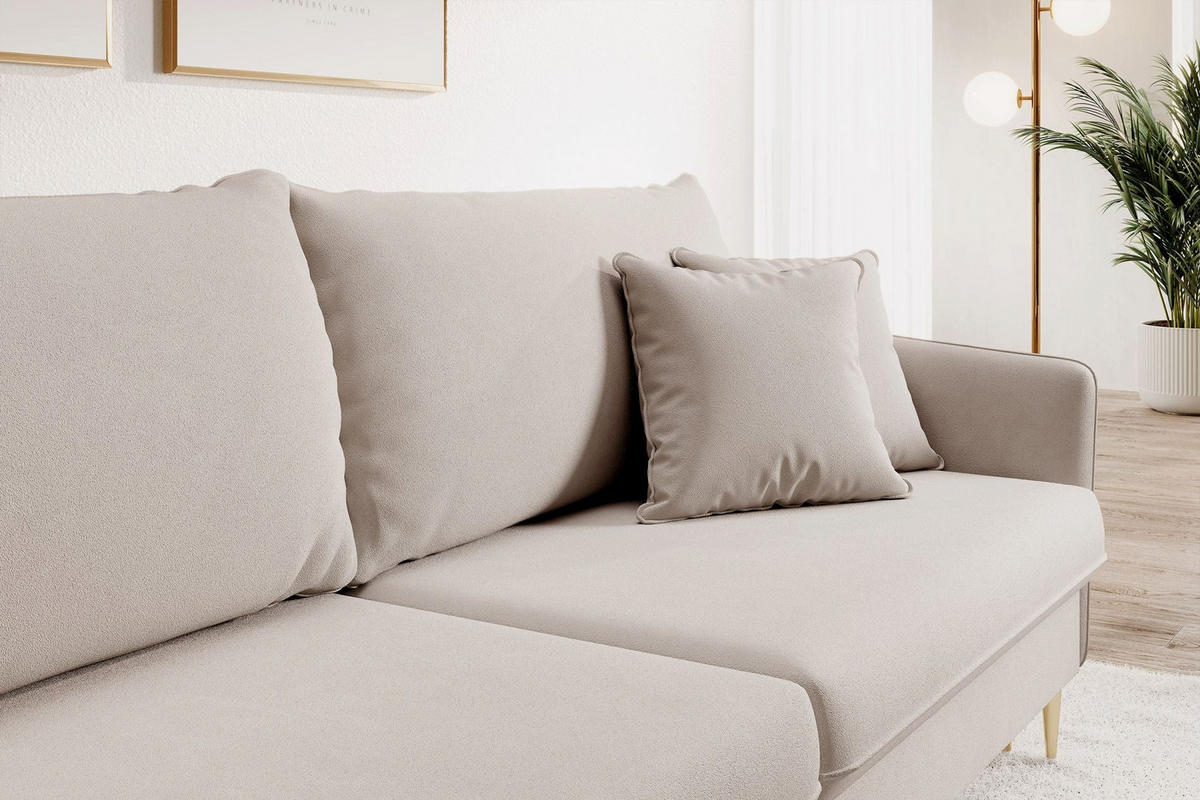 3-SITZER SCHLAFSOFA Volio Samt Graubeige - Taupe/Goldfarben, Textil/Metall (221/90/100cm) - Selsey