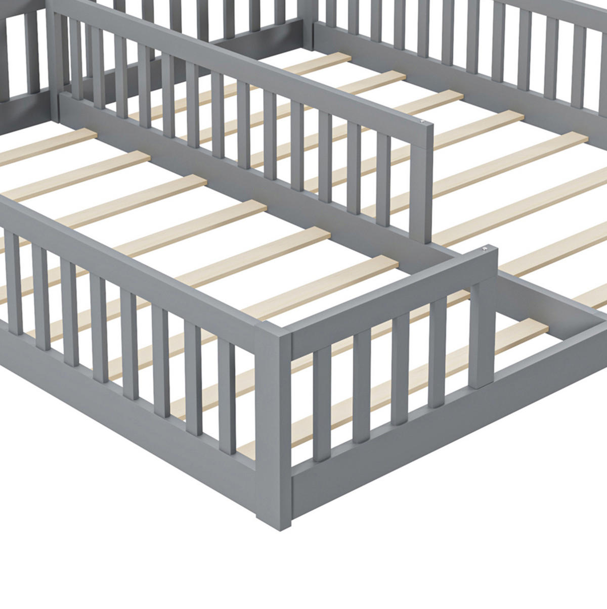 KINDERBETT 90/200 cm Grau aus Kiefernholz und MDF mit Sicherheitsgitter und Lattenrost - Grau, Holz (90/200cm) - OKMYHOME