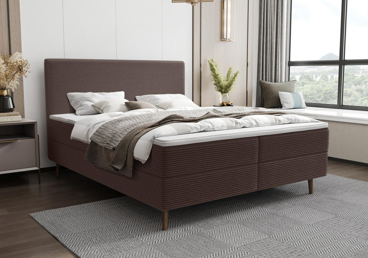 BOXBETT NARA mit Matratze H3, Bonell und Topper 180x200 POSO 004 - Braun, Textil (180/200cm) - Bedante