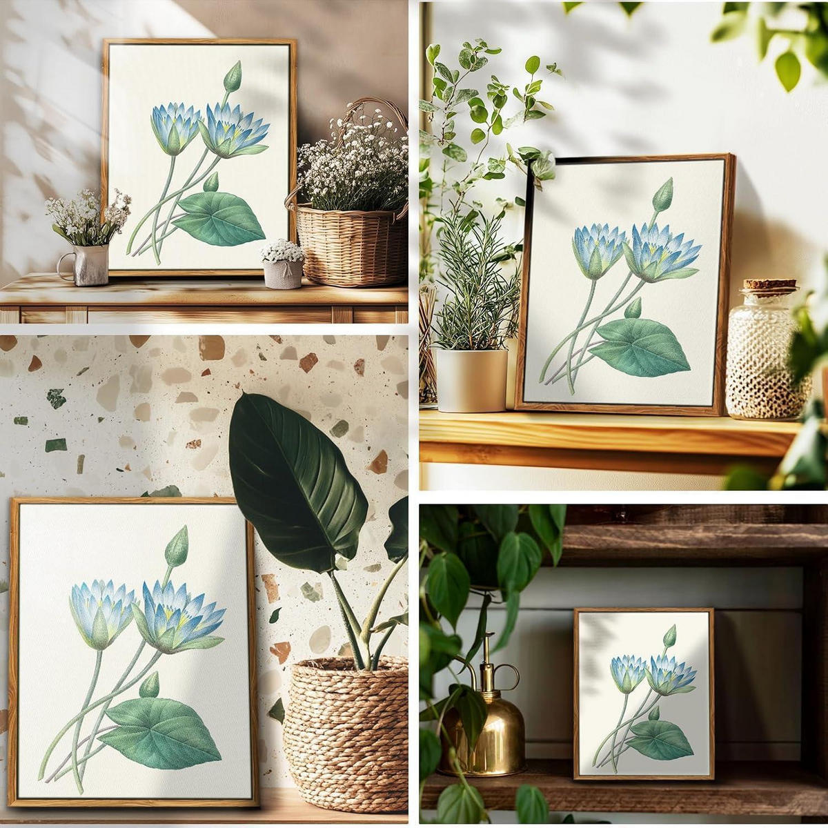 LEINWANDBILD Blauer Lotus mit Rahmen Holz 30 x 40 cm - Blau, Holz (30/0.5cm)