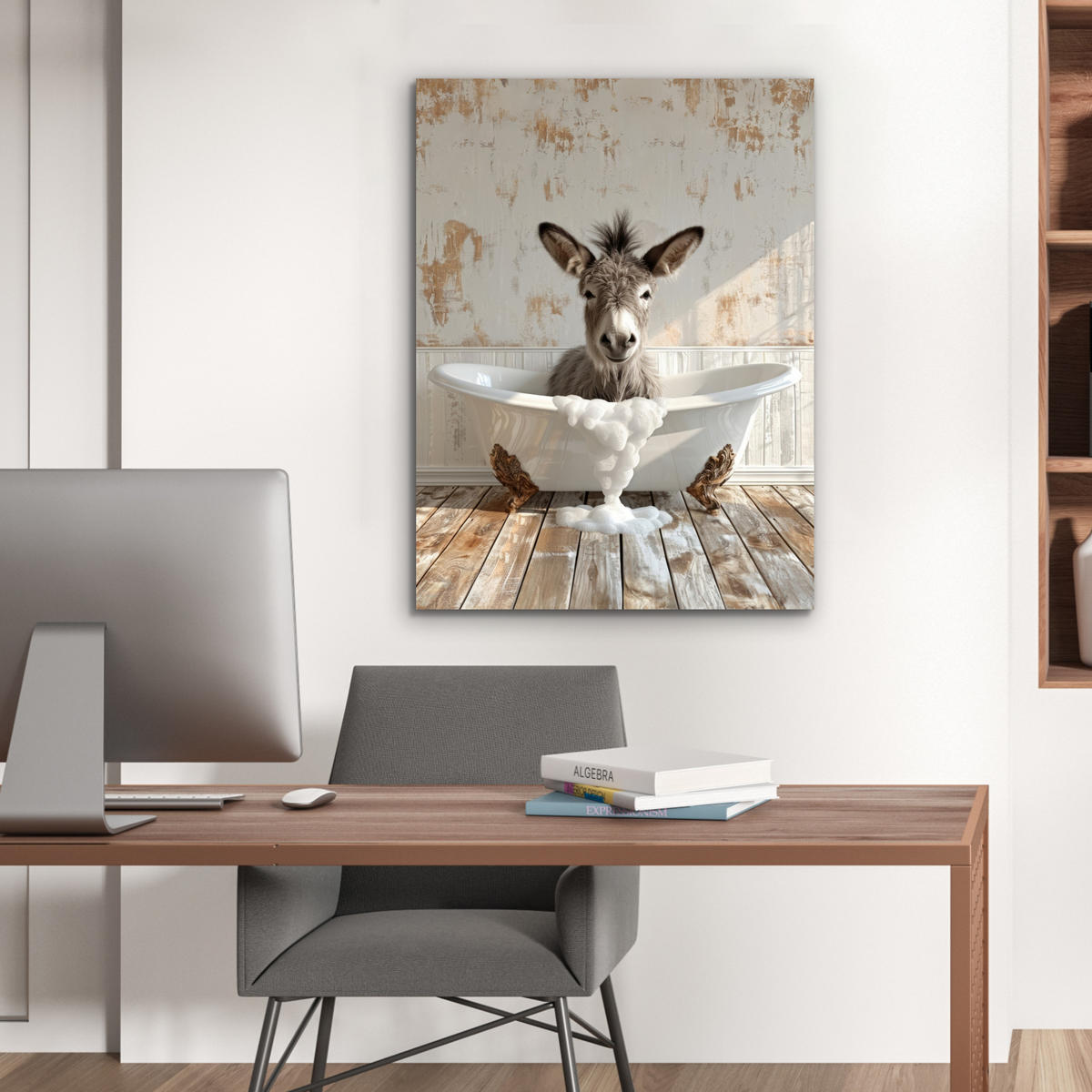 KOVOVÝ OBRAZ Osol - Zvieratá - Vaňa - Pena 60x80 cm - biela, kov (60/80cm) - MuchoWow