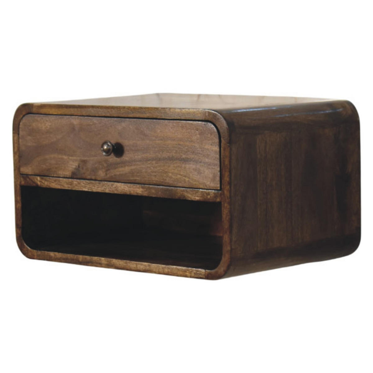 NACHTTISCH Abgerundete Kante, 1 Schublade in Braun - Dunkelbraun/Messingfarben, Holz/Metall (45/25/32cm) - Artisan Furniture