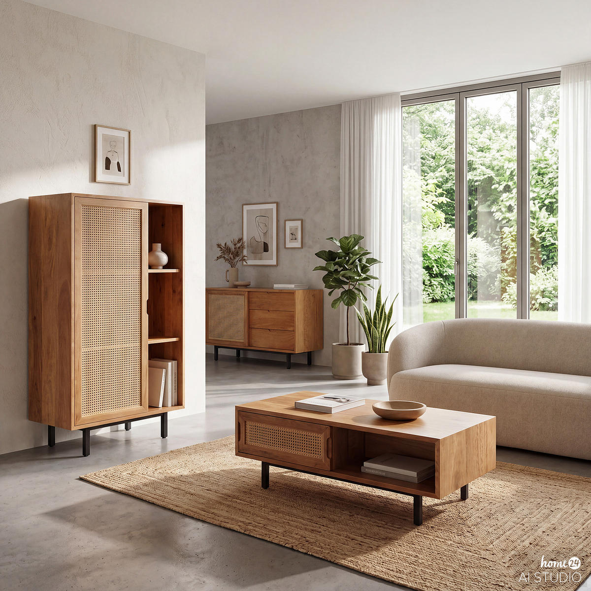 MASSIVER COUCHTISCH - Mango massiv / Wiener Geflecht - Mango / Beige - Beige/Schwarz, Naturmaterialen/Holz (60/110/40cm) - home24