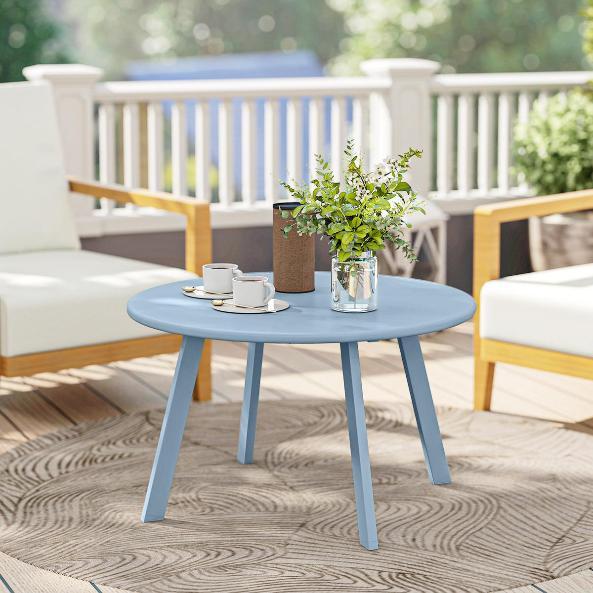 GARTENBEISTELLTISCH DE-14188 rund Ø70 cm Blau - Blau, Metall (70/70/42cm) - ComfortXL
