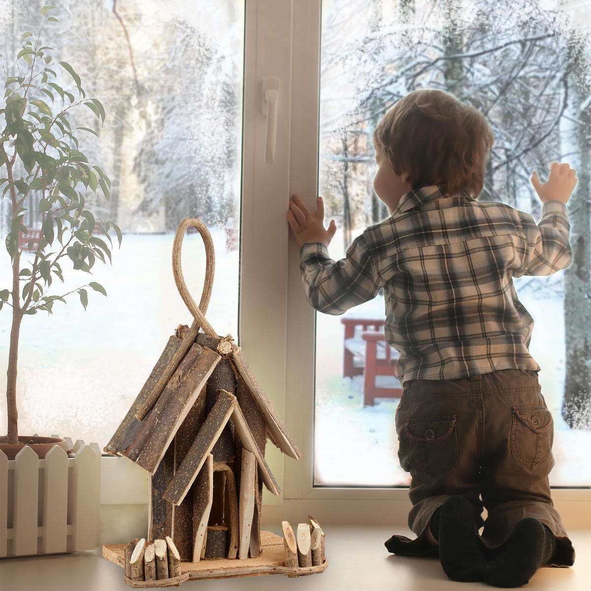 VOGELHAUS Deko - Braun, Holz (22/35/14cm) - Relaxdays