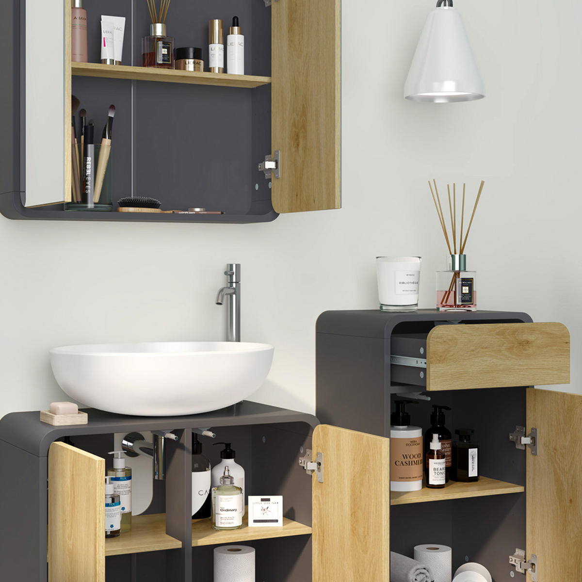 KOUPELNOVÝ NÁBYTEK Arla Antracit/dub - antracitová/barva dubu, kompozitní dřevo (60/61/30cm) - Vicco