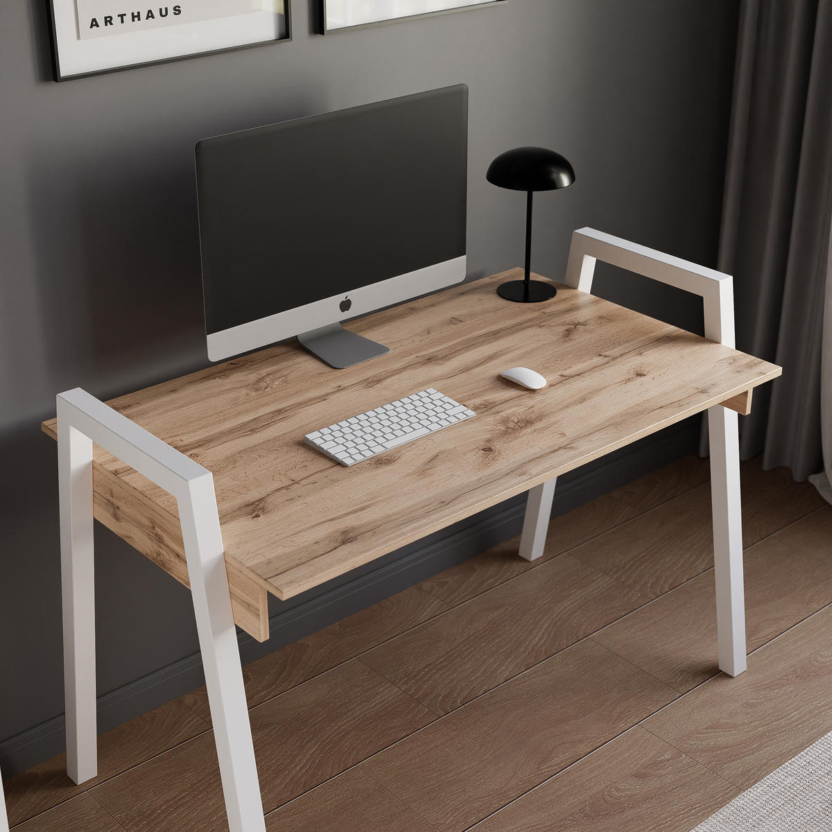 SCHREIBTISCH NOVO 120/68/82 cm, Weiß / Wotan-Eiche - Eiche Wotan/Weiß, Holzwerkstoff/Metall (68/120/82cm) - Idohome