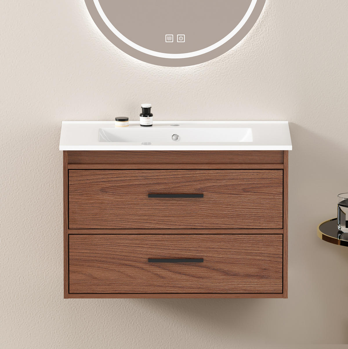 BADEZIMMERSCHRANK mit 2 Schubladen 75 cm Reddish Brown - Braun, Holzwerkstoff (46.5/52/76cm) - Beauniv
