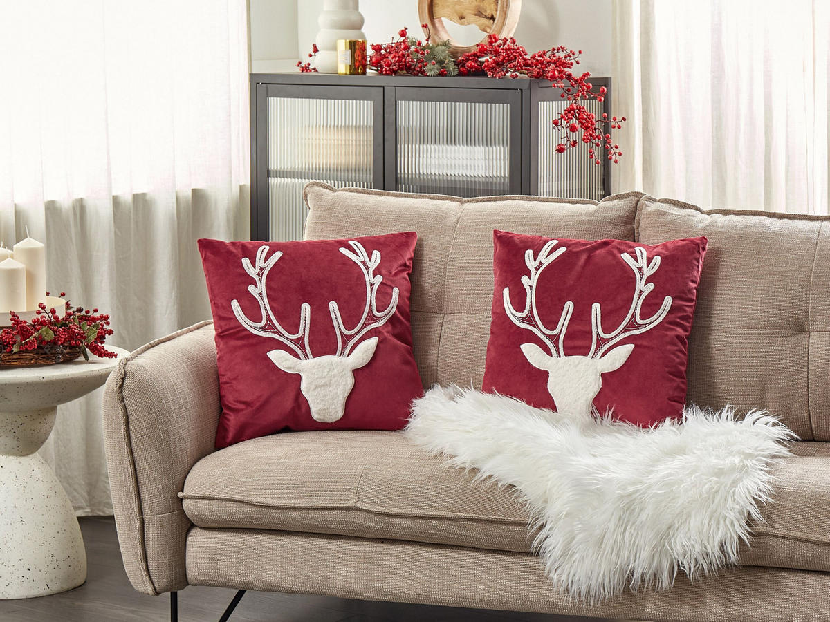 DEKOKISSEN 2er-Set Rot 45/45 cm Bicocca - Rot/Weiß, Textil (45/45cm) - Beliani