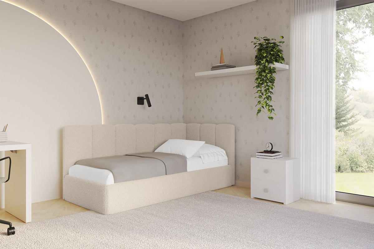 EINZELLBETT Jugendbett mit Bettkasten und Matratze H3/H4, Links - DEXY 90x200 Dunkelbeige - Cappuccino, Holzwerkstoff/Textil (90/200cm) - ALTDECOR