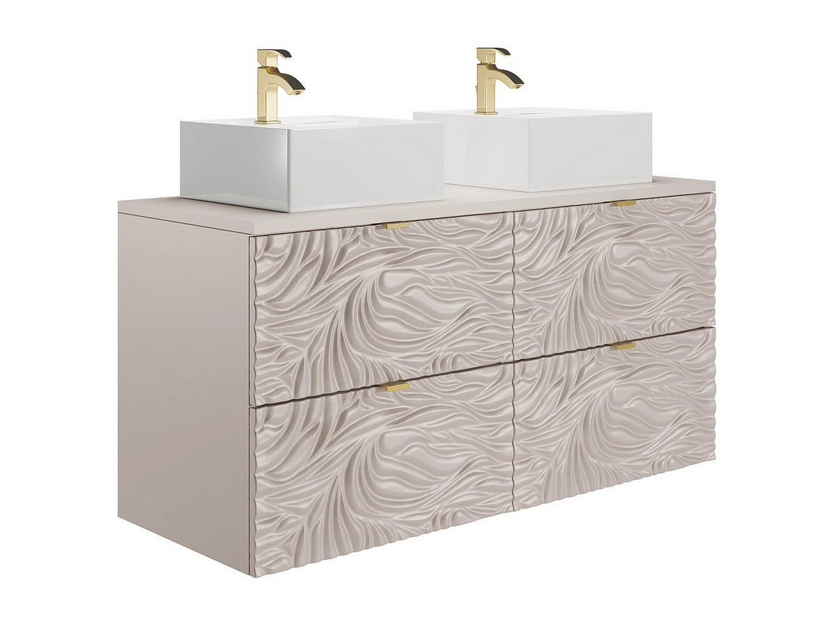 DOPPELWASCHTISCH - 120 cm x 46 cm - Holz, Platte - Beige - RINAREL - Beige, Holz (120/60/46cm) - Vente-Unique