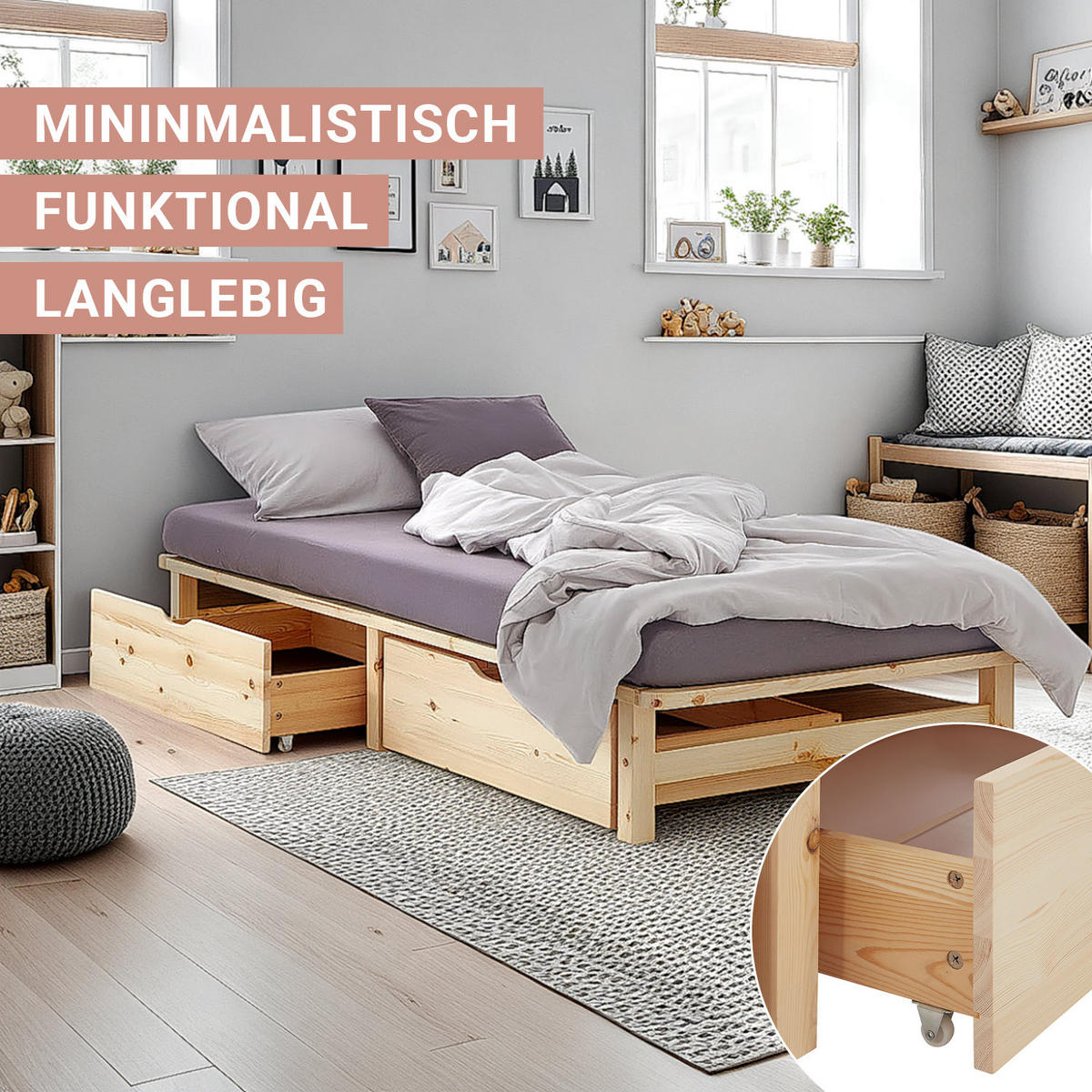 STAURAUMBETT 100/200 cm natur + Lattenrost - Braun, Holz (100/200cm) - Homestyle4u