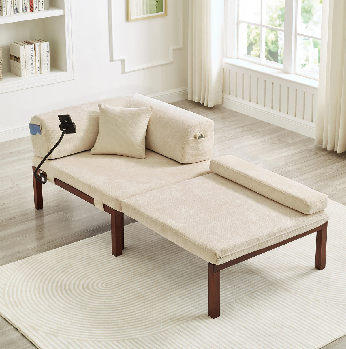 SCHLAFSOFA aus Samt in Beige mit ausziehbarer Einzelfunktion - Beige, Textil (176/64/81cm) - Modfu