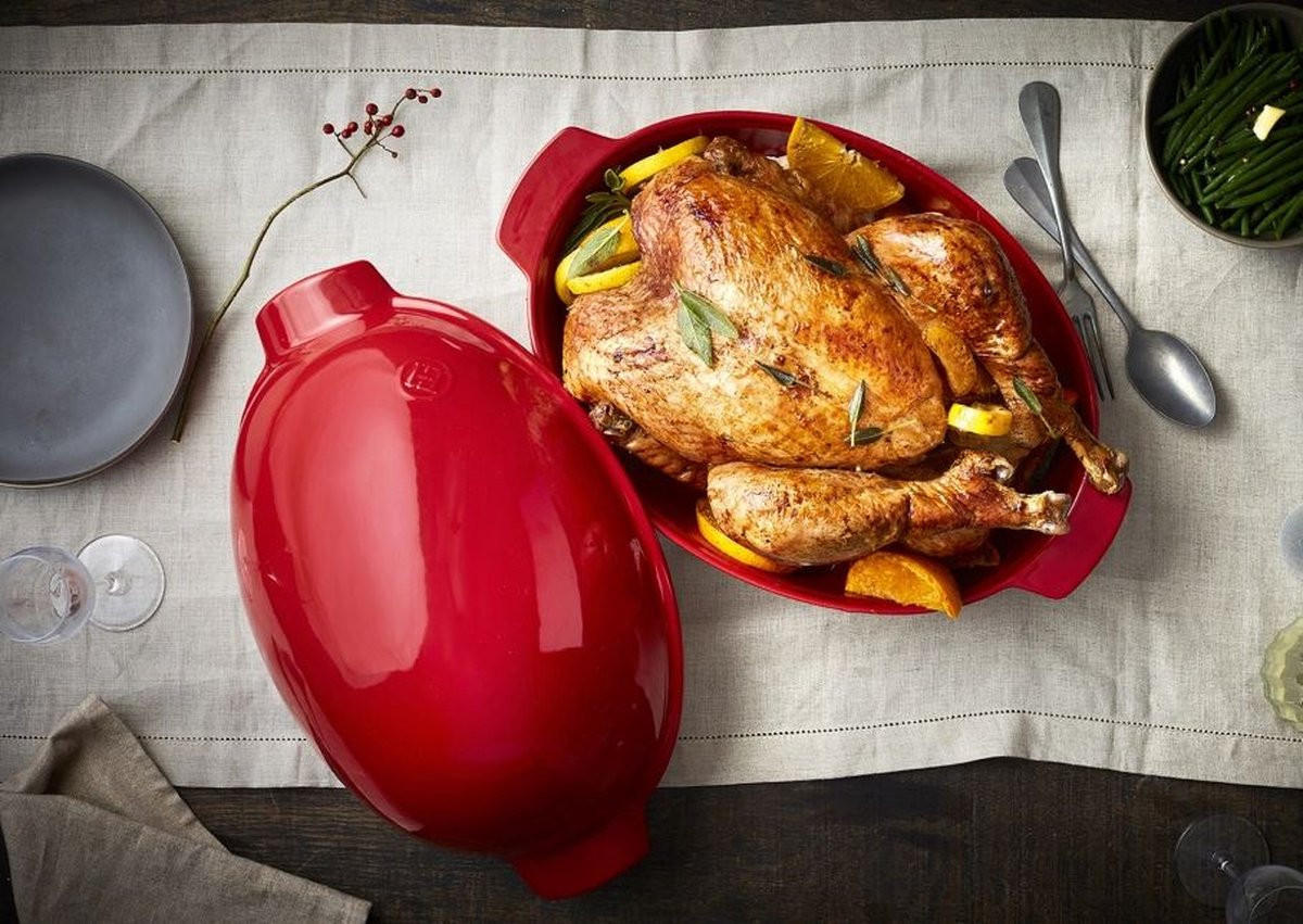 BRATSCHLITTEN Bratreine Hähnchen - Grand Cru - 42 x 28 cm / 8 Liter - Rot, Keramik (42/28/22cm) - Emile Henry