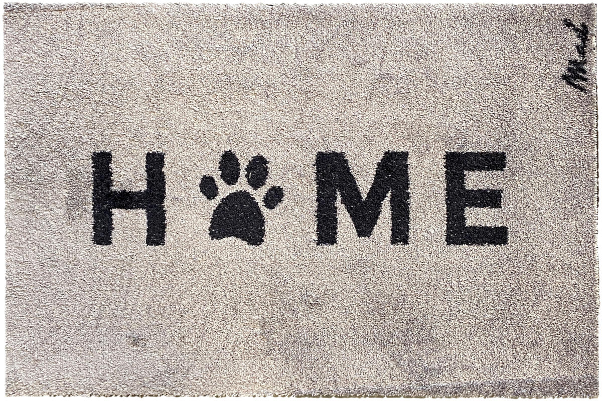 INDOOR FUßMATTE "Bryan" mit Spruch "Home" Hundepfote Beige 50 x 75 cm - Beige/Schwarz, Kunststoff/Textil (50/75cm) - MAD ABOUT MATS