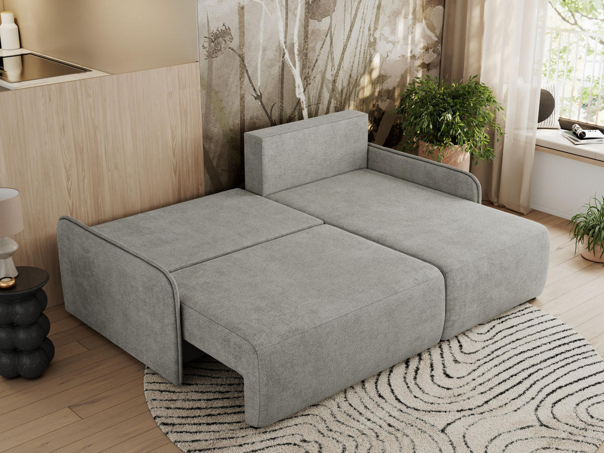 ECKSCHLAFSOFA ARPA L Hellgrau Struktur - rechts - Hellgrau/Schwarz, Kunststoff/Textil (150/198cm) - MKS