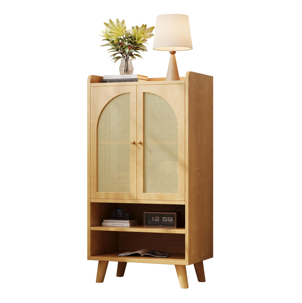 HIGHBOARD 60/121/40 cm aus Spanplatte mit Rattantüren - Naturfarben, Holzwerkstoff (40/121/60cm) - OKMYHOME