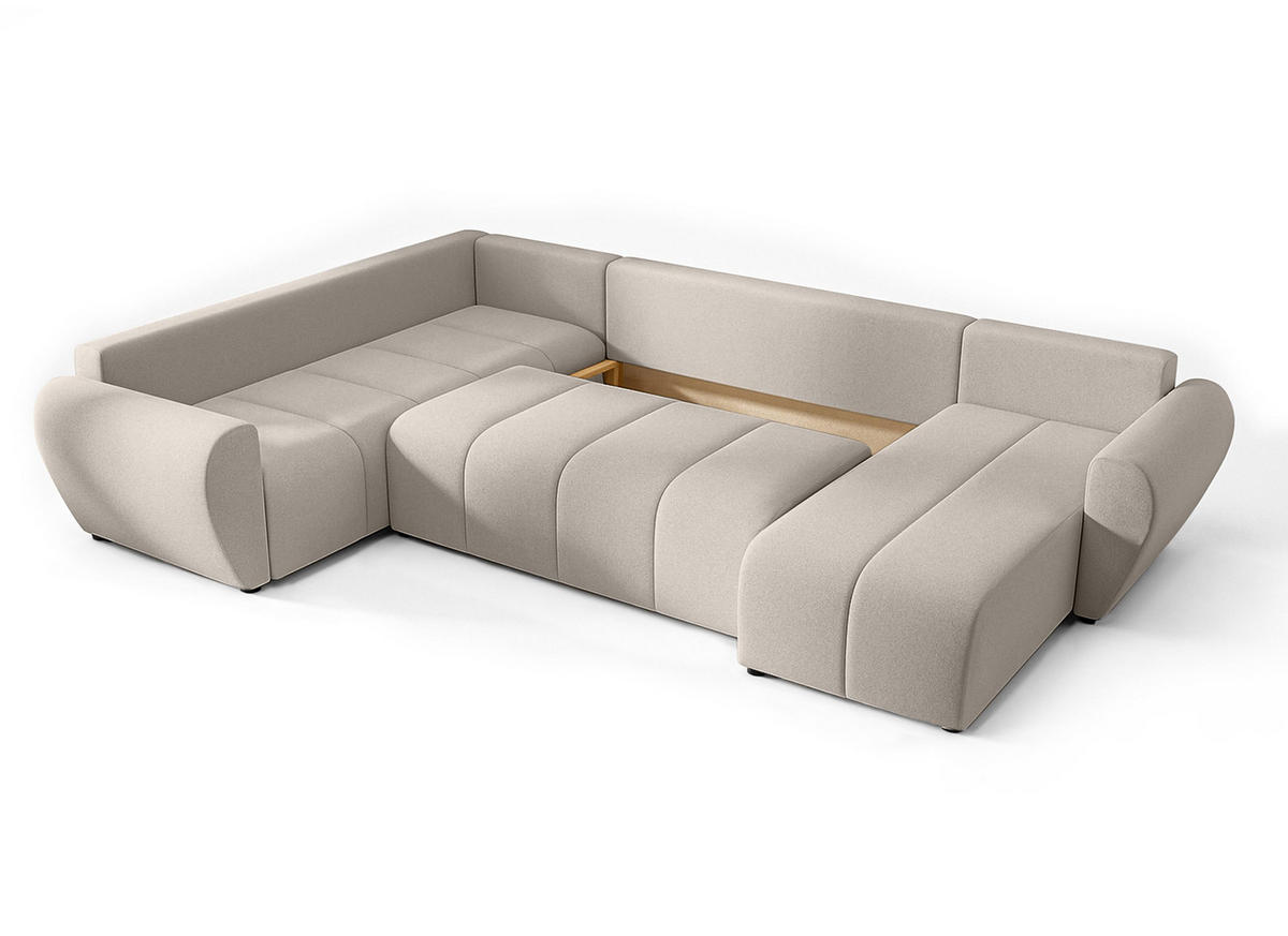 WOHNLANDSCHAFT Malatya U Form MAX Beige 311/145/80 cm mit Schlaffunktion - Beige/Schwarz, Kunststoff/Textil (303/80/208cm) - AX Living