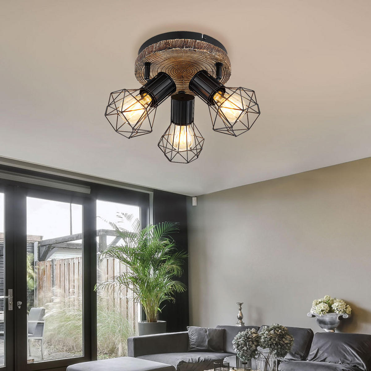 DECKENLEUCHTE PRISKA Holzoptik Schwarz Metall - Schwarz, Metall (30/30/30cm) - Globo Lighting