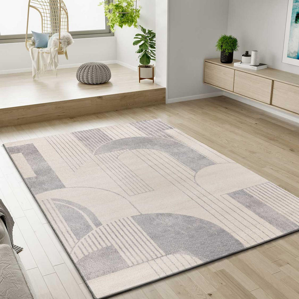 Thumbnail - Atticgo Webteppich, Beige, Grau, Textil, Grafikmuster, Rechteckig, 160x230 cm, Oeko-Tex® Standard 100, für Fußbodenheizu...