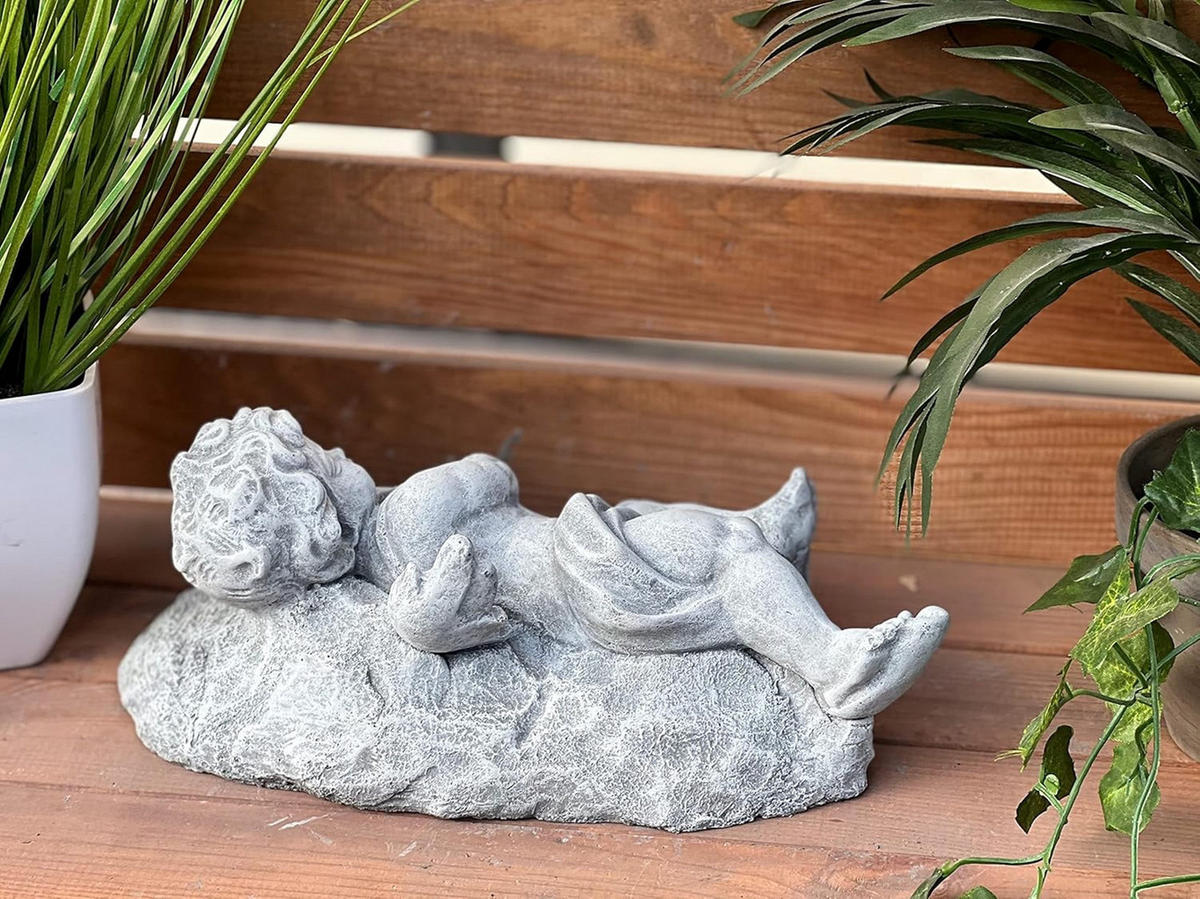 STEINFIGUR Engel liegend mit Violine Geige frostsicher Steinguss - Grau, Stein (31/12/15cm) - stoneandstyle