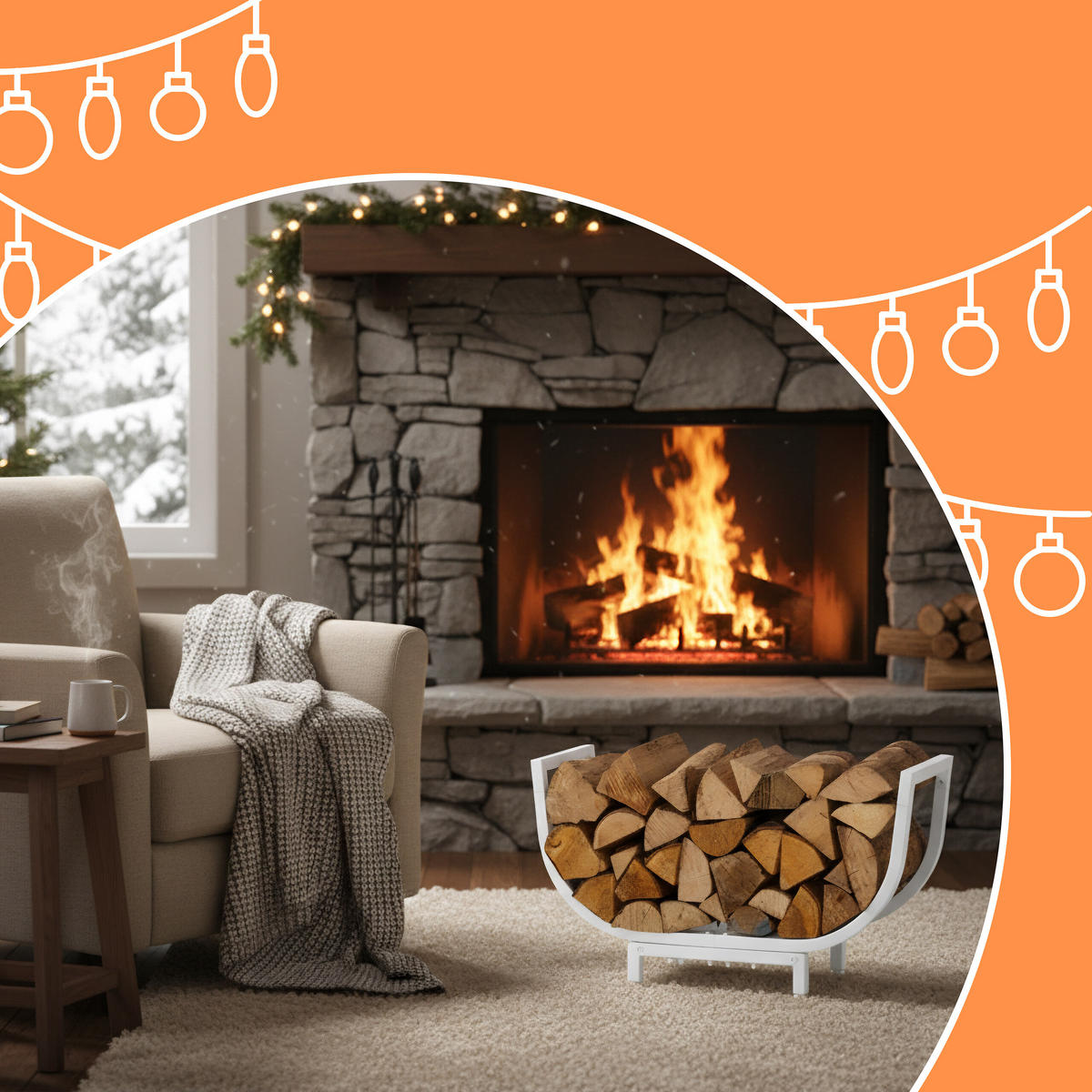 KAMINHOLZREGAL - Weiß, Metall (65/35/21cm) - Relaxdays