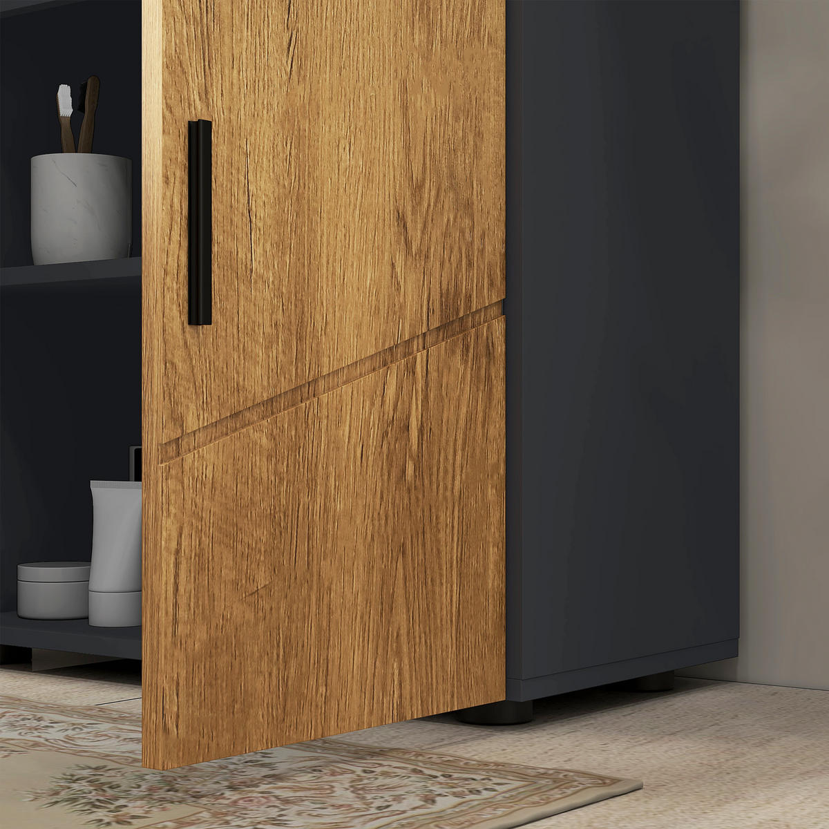 WASCHBECKENUNTERSCHRANK DE-15879 mit 2 Türen Anthrazit/Holz - Eichefarben, Holzwerkstoff (60/60/30cm) - ComfortXL