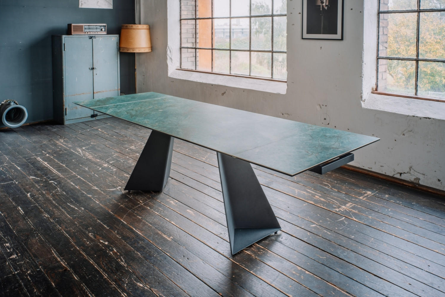 ESSTISCH LODI Grün Glas - Schwarz/Grün, Glas/Metall (200/100/76cm) - KAWOLA